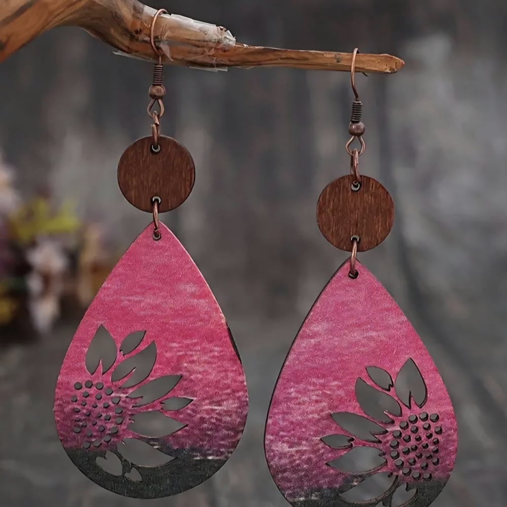 Pink and Brown Teardrop Earrings